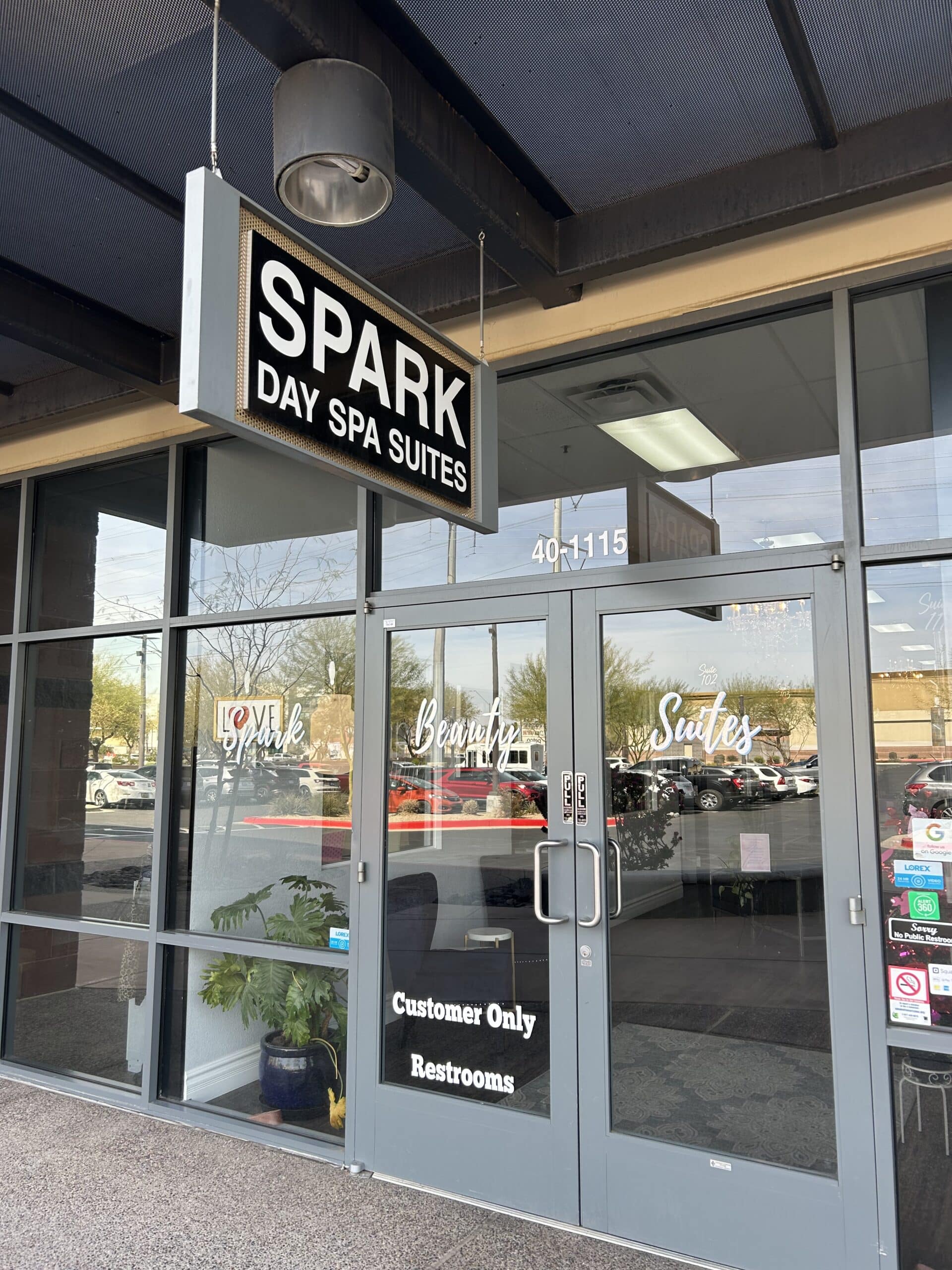 spark day spa entrance sign